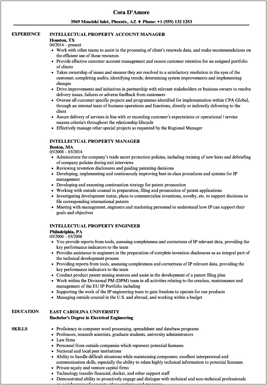 Life Science Patent Attorney Resume Samples