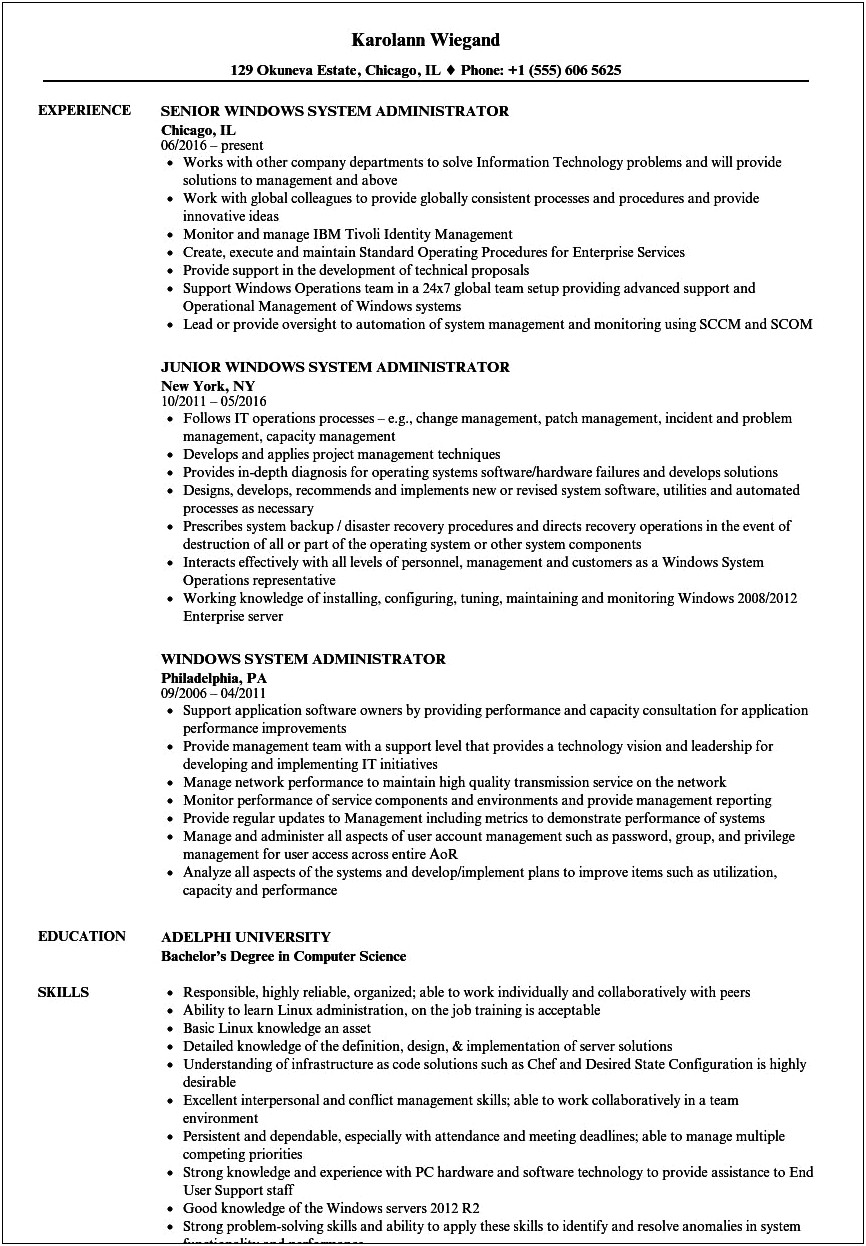 Linux Administrator Resume 2 Year Experience India