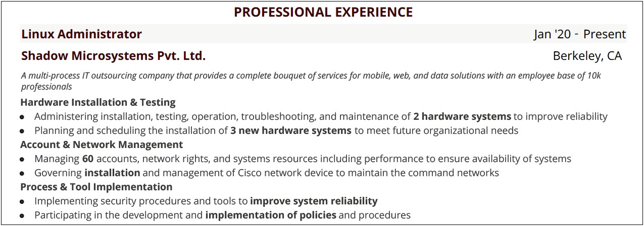 Linux Administrator Resume 3 Year Experience