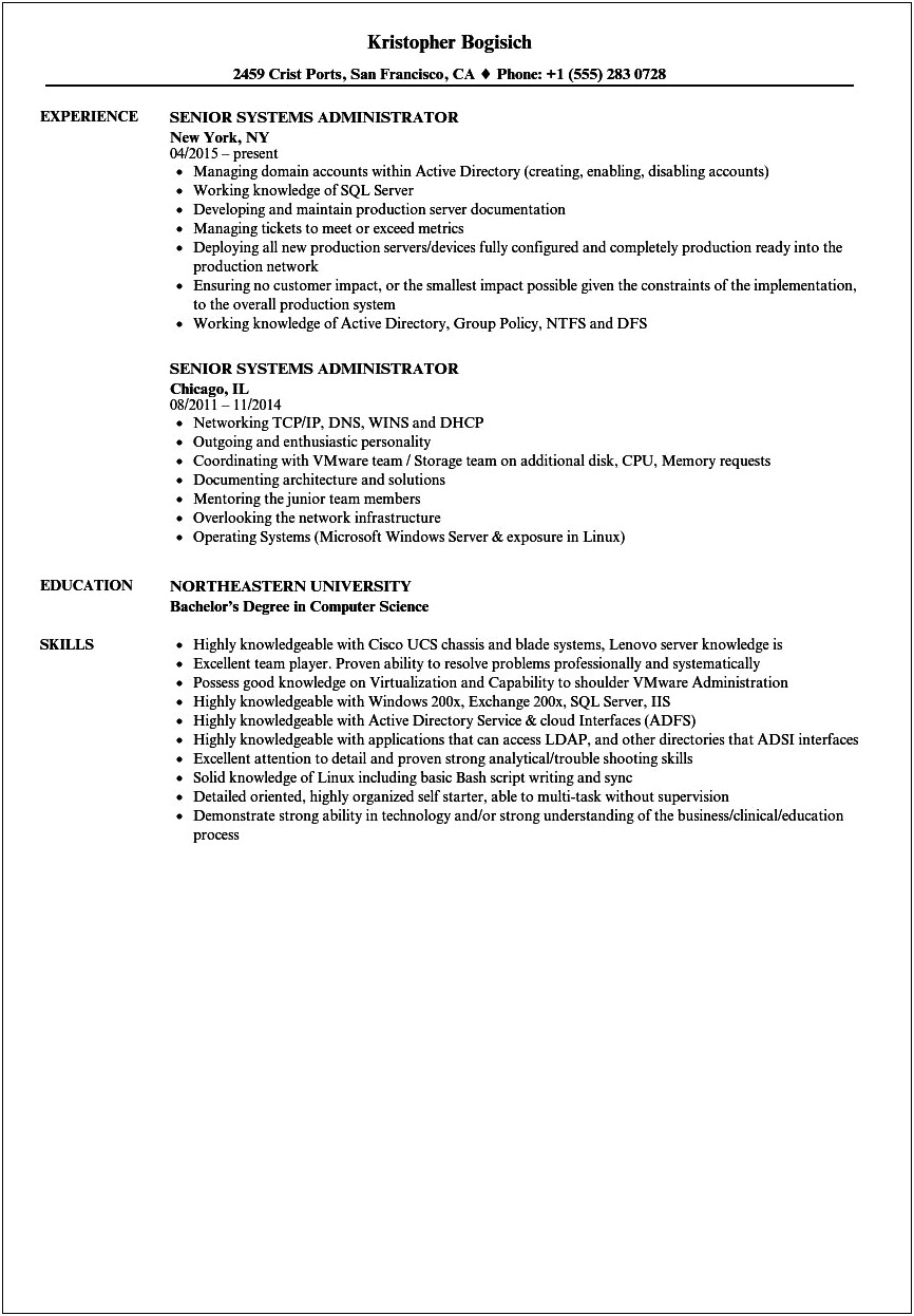 Linux Administrator Resume 5 Year Experience