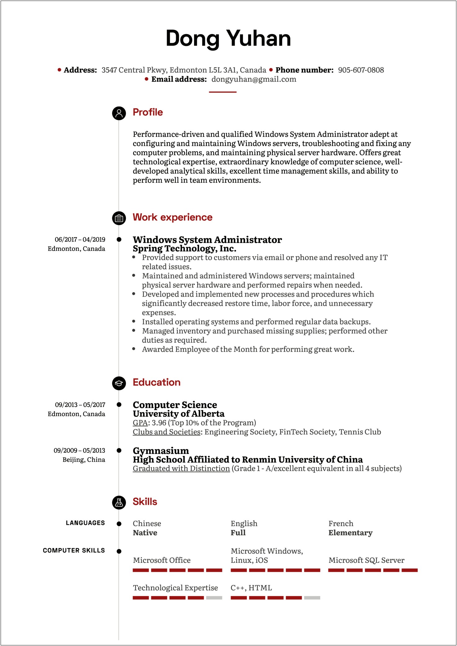 Linux Administrator Resume Sample For Experience