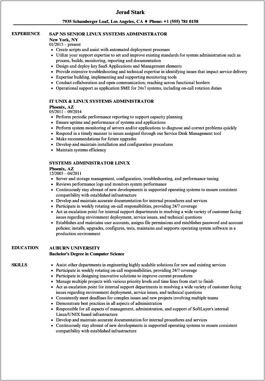 Linux Resume For 2 Year Experience