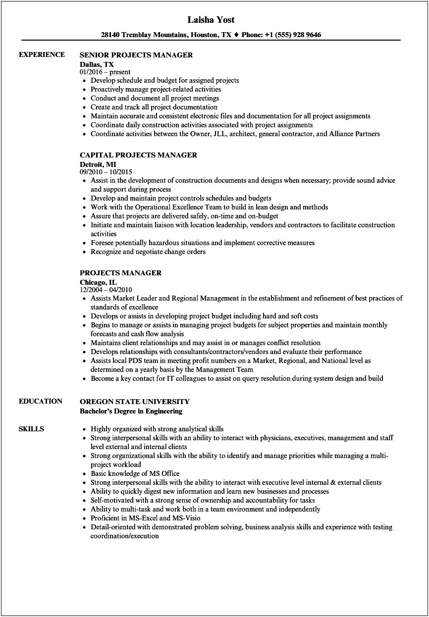 List Of Projects Completed Resume Template