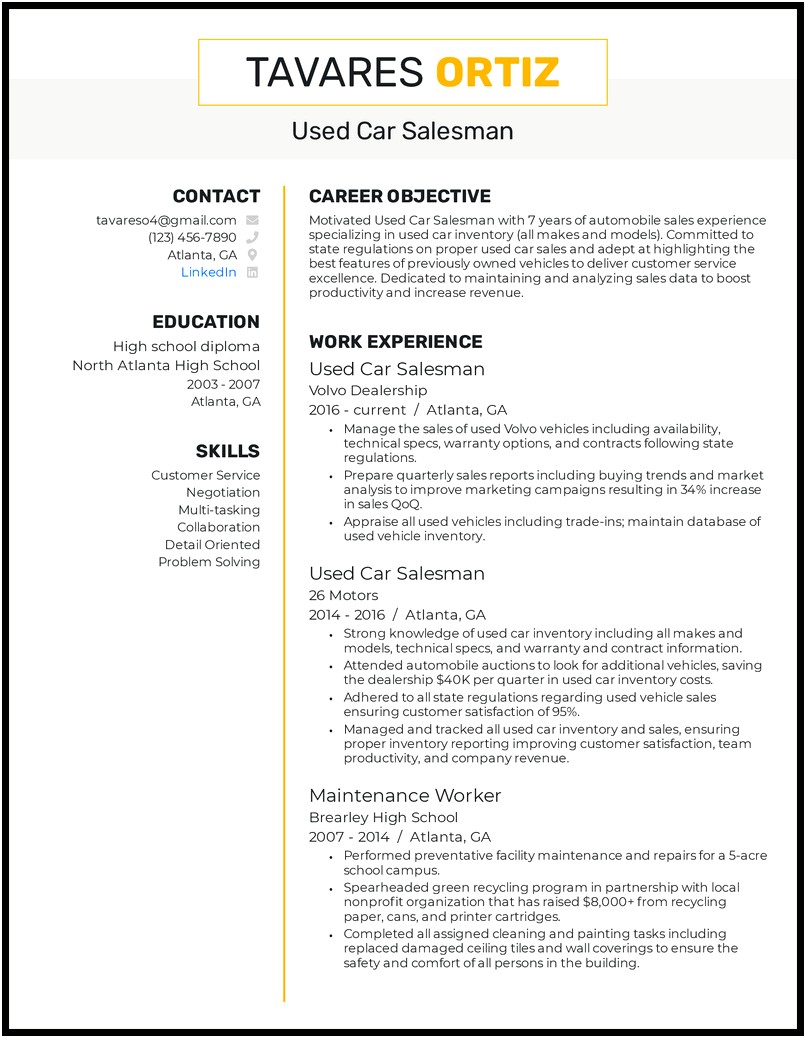 List Of Skills Example Resume Salesmen