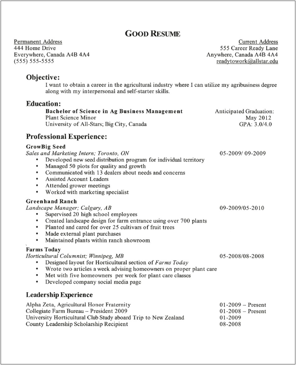 List Of Skills For An Agricultural Resume