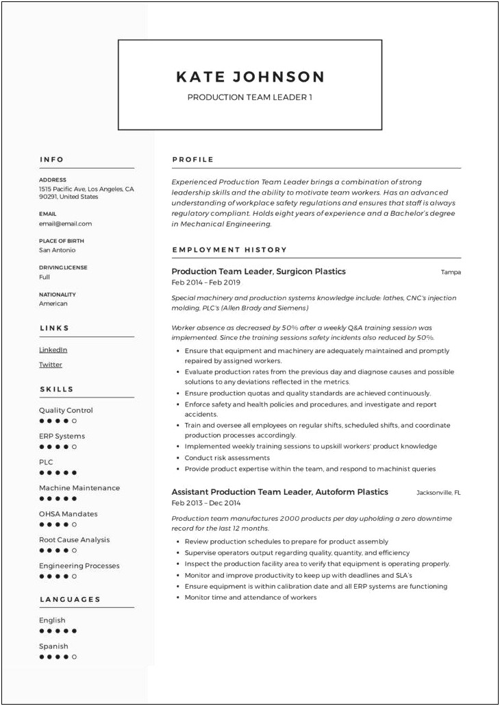 List Of Skills For Manufacturing Resume