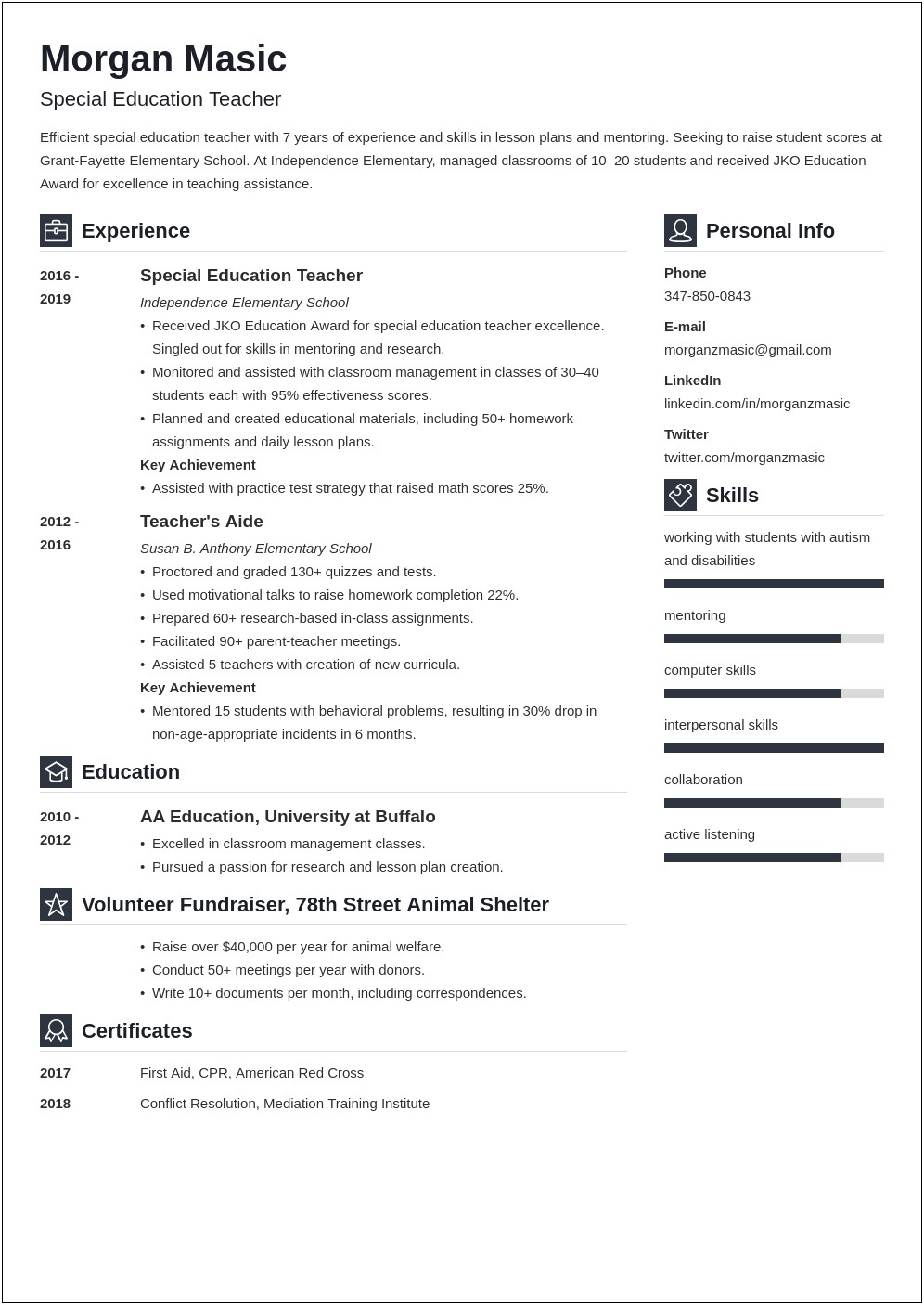 List Of Skills For Special Edcator Resume