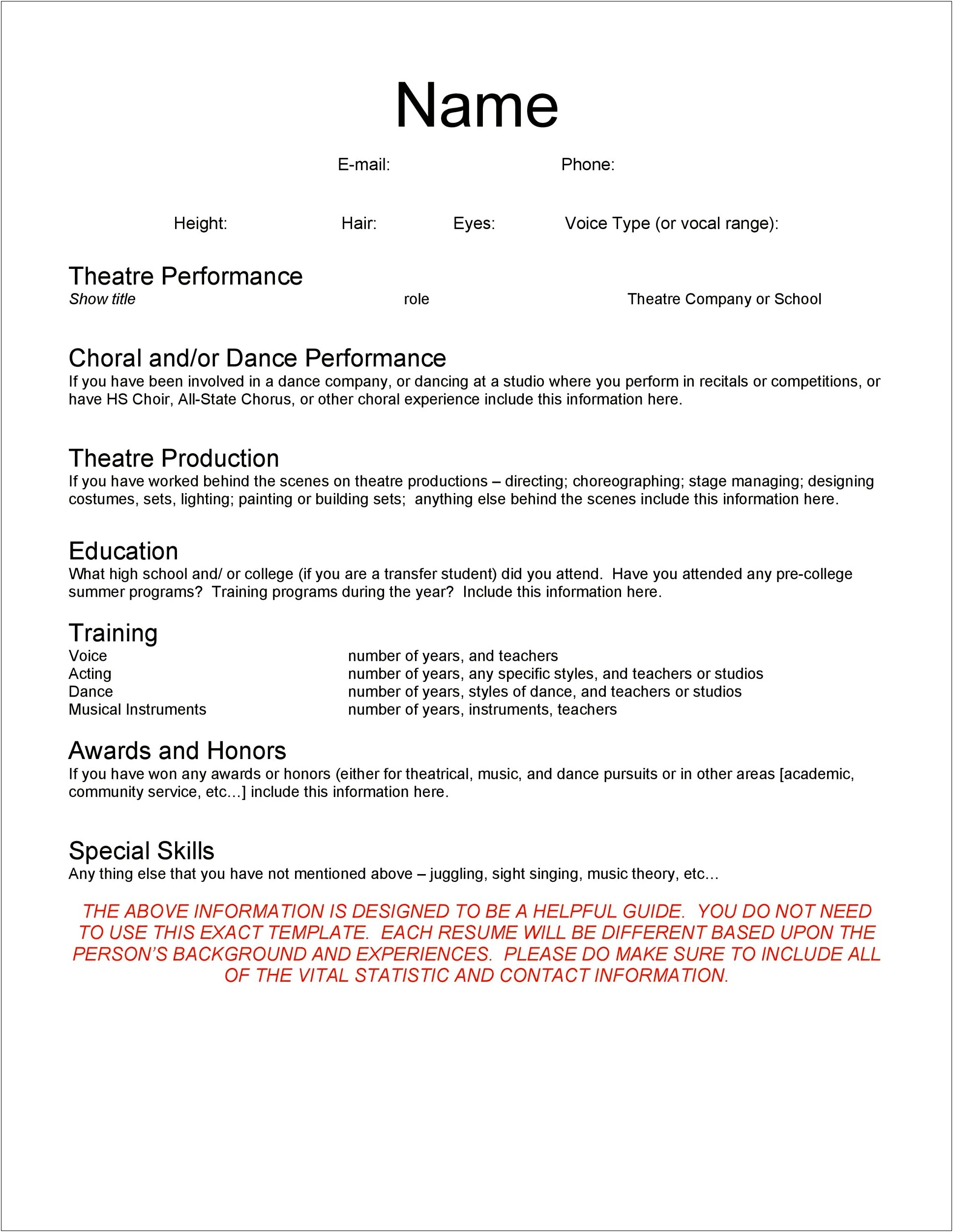 List Of Special Skills For Actor Resume