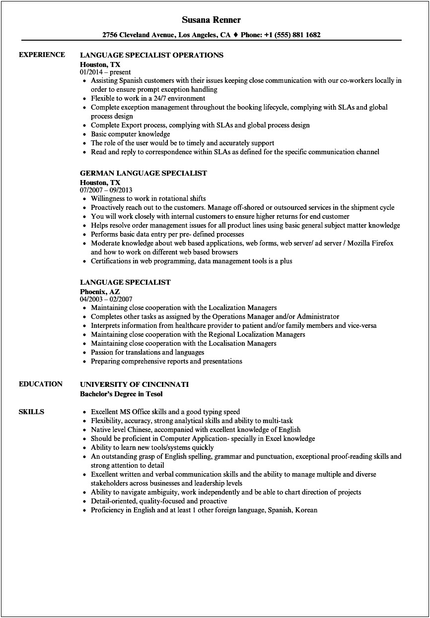 List Of Special Skills For Resume