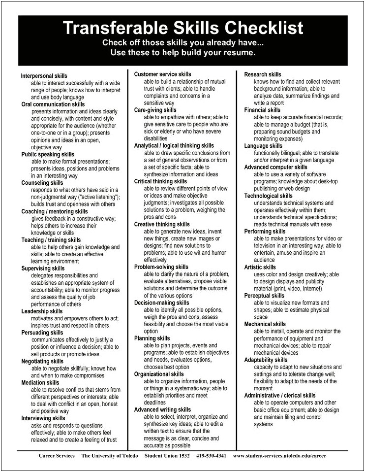 List Of Special Skills In Resume