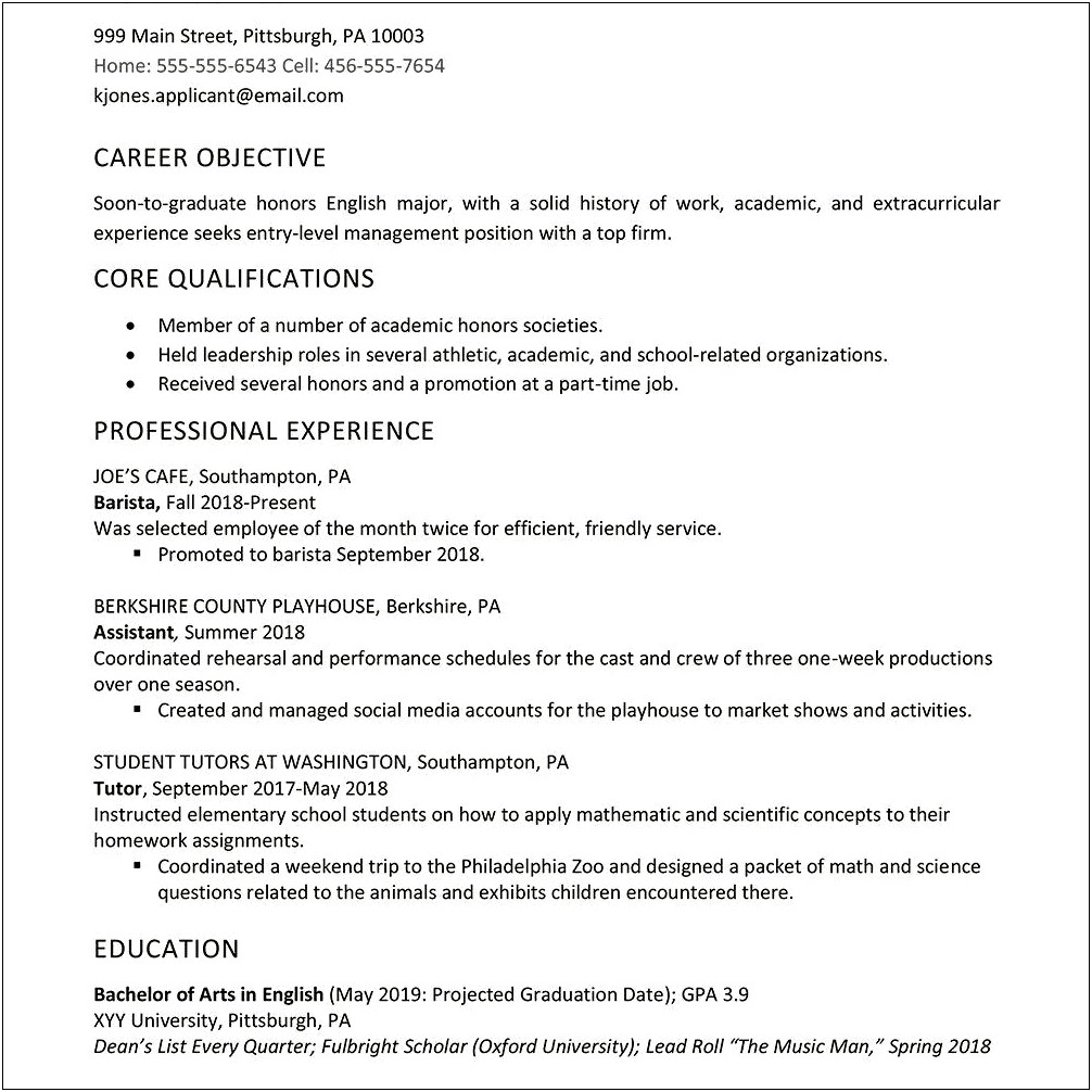 Listing Part Time Job Resume Student