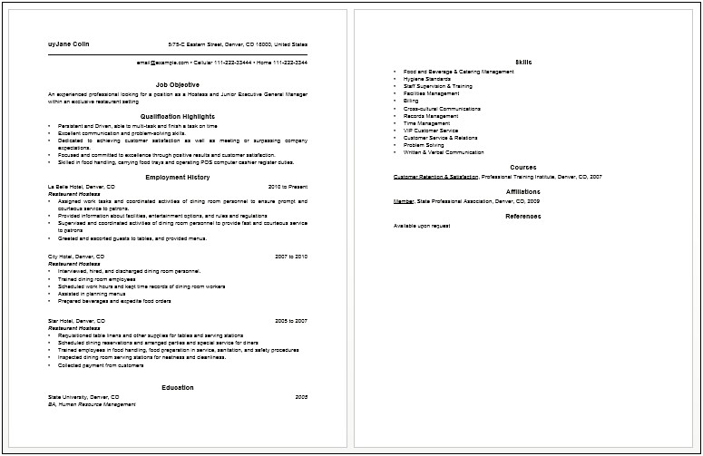 Listing Restaurant Skills On Resume Host