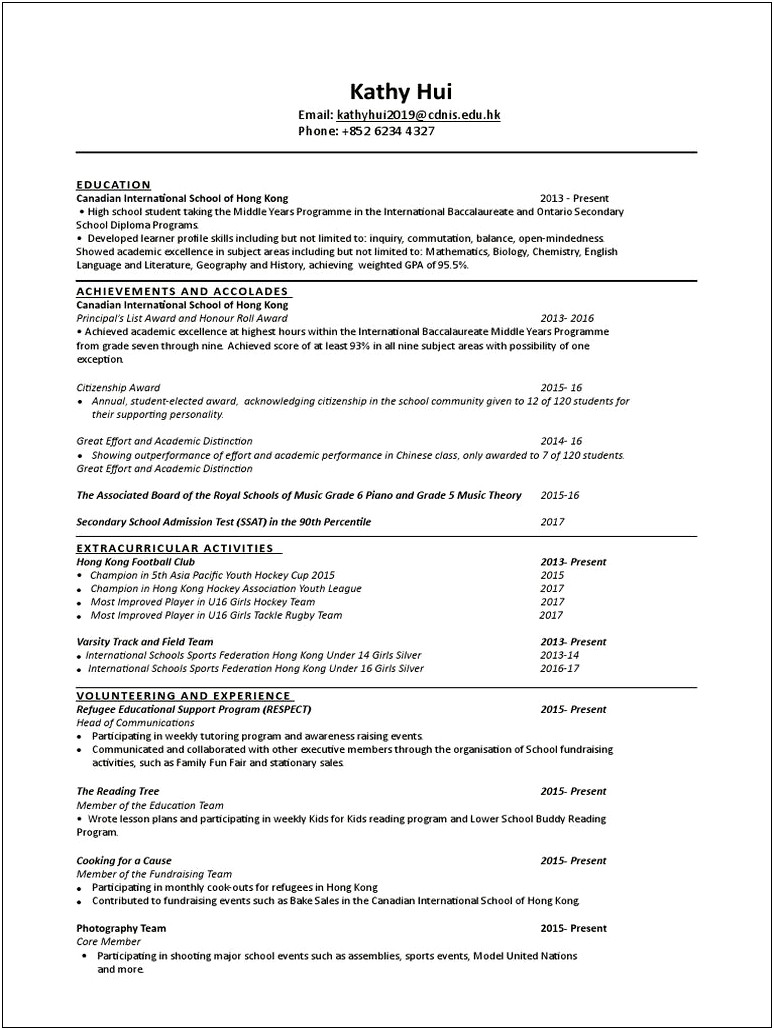 Literary Extracurricular Activities Examples For Resume