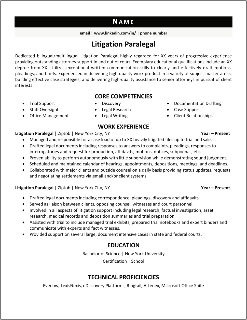 Litigation Paralegal Job Description For Resume