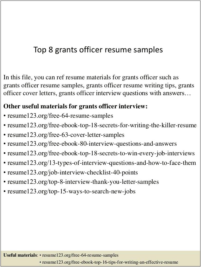 Loan Or Grant Officer Resume Examples