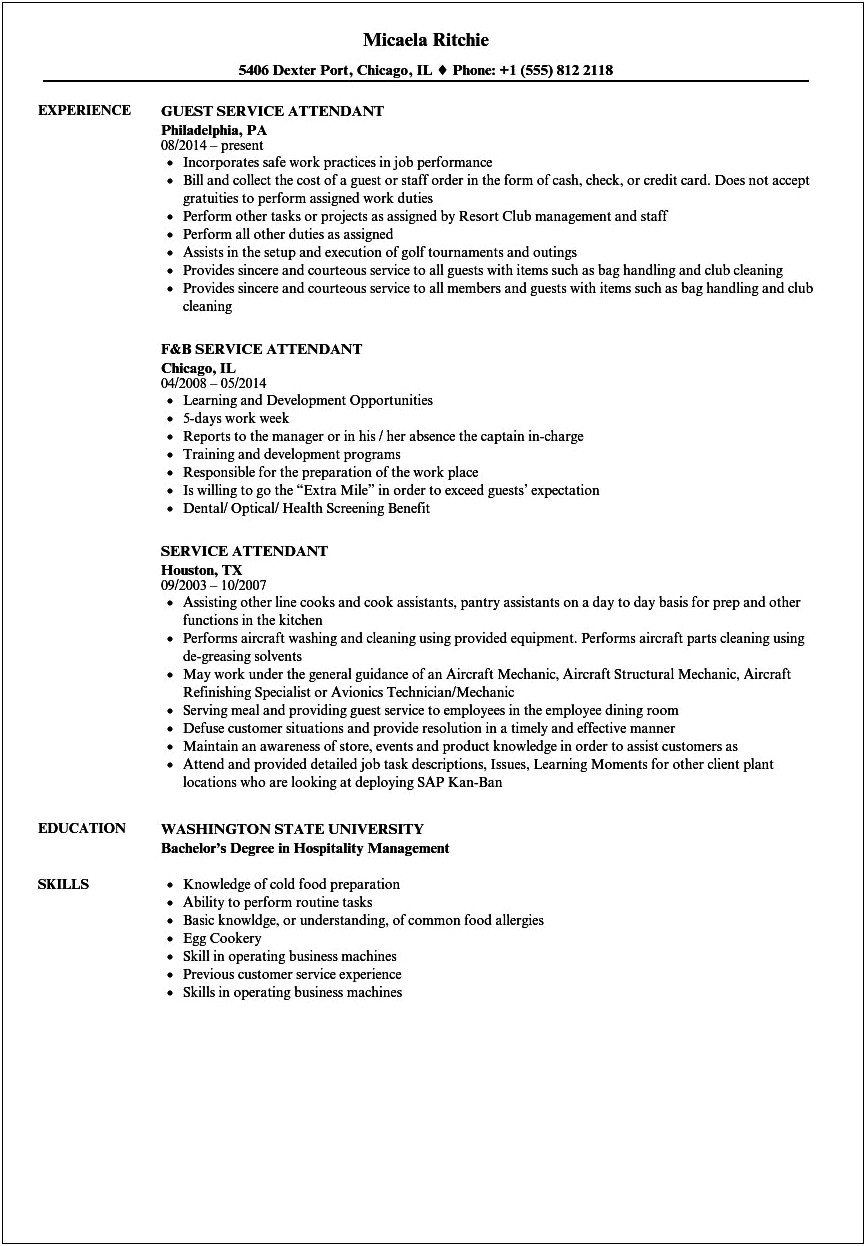 Lobby Attendant Job Description For Resume