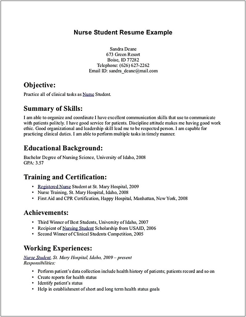 Lpn School Nurse Position Objective On A Resume