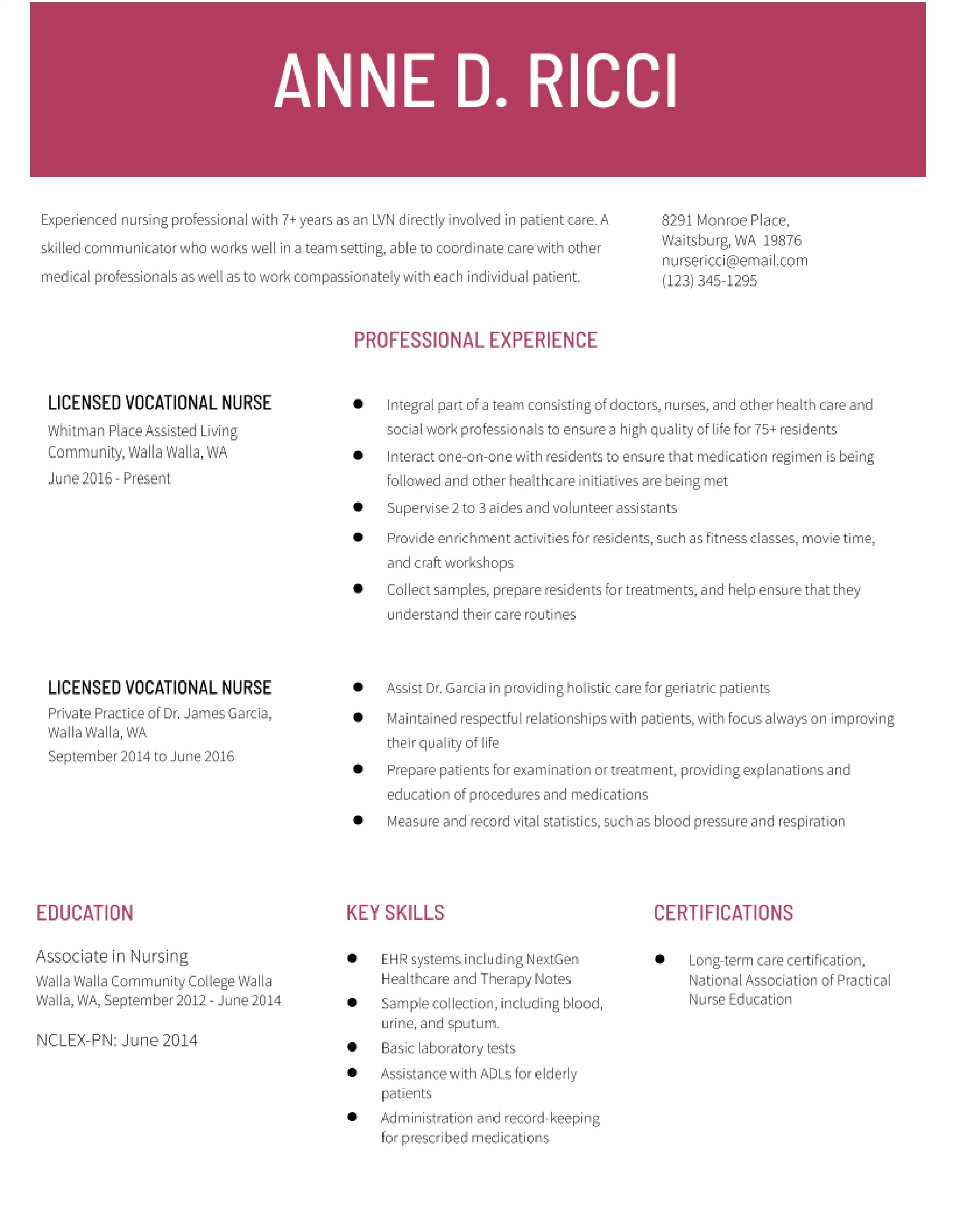 Lvn Resume Sample For A New Grad