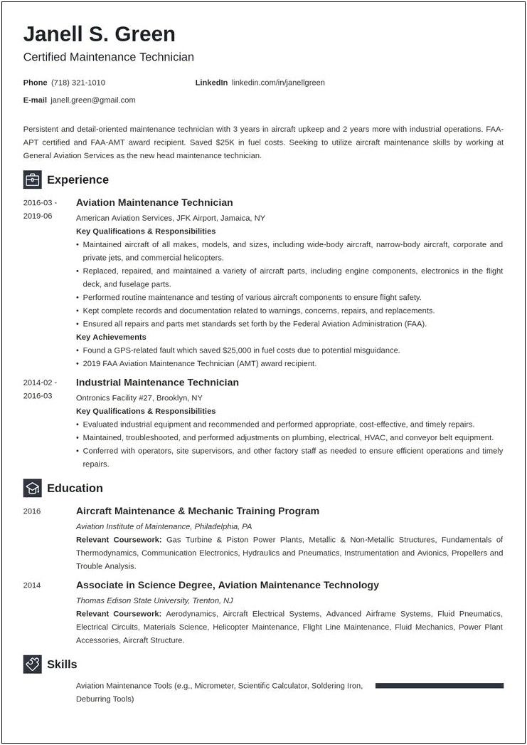 Maintenance Technician Job Description For Resume