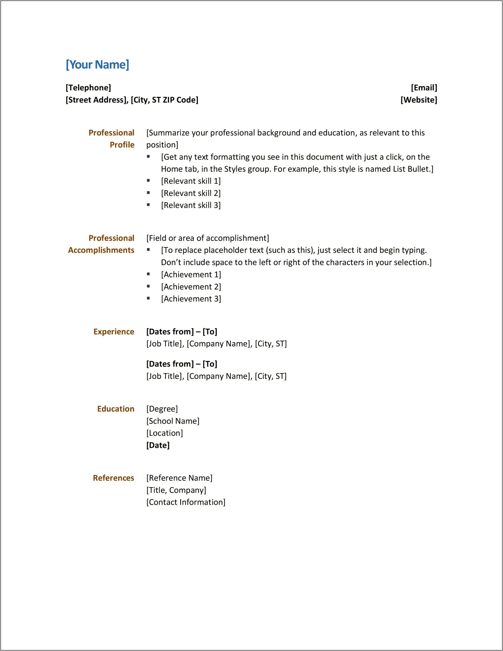 Make A Resume In Word 2007