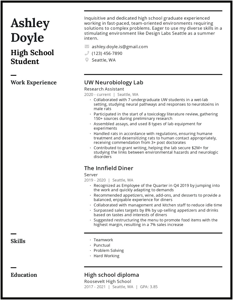 Make Your Own High School Resume