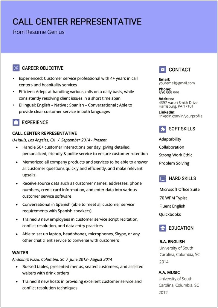 Making A Resume For A Serving Job