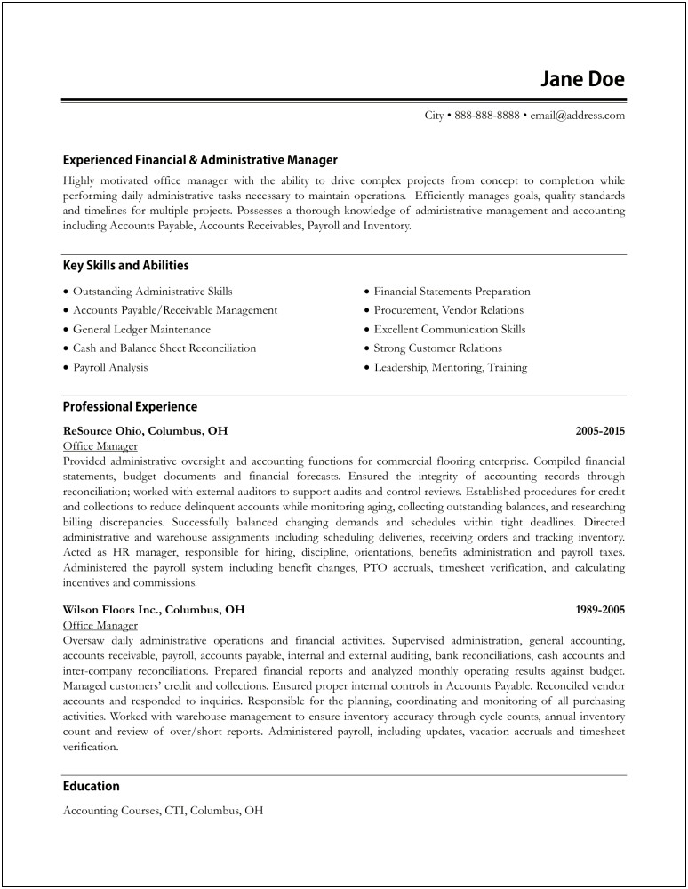 Manage And Analyze Balance Sheet Resume