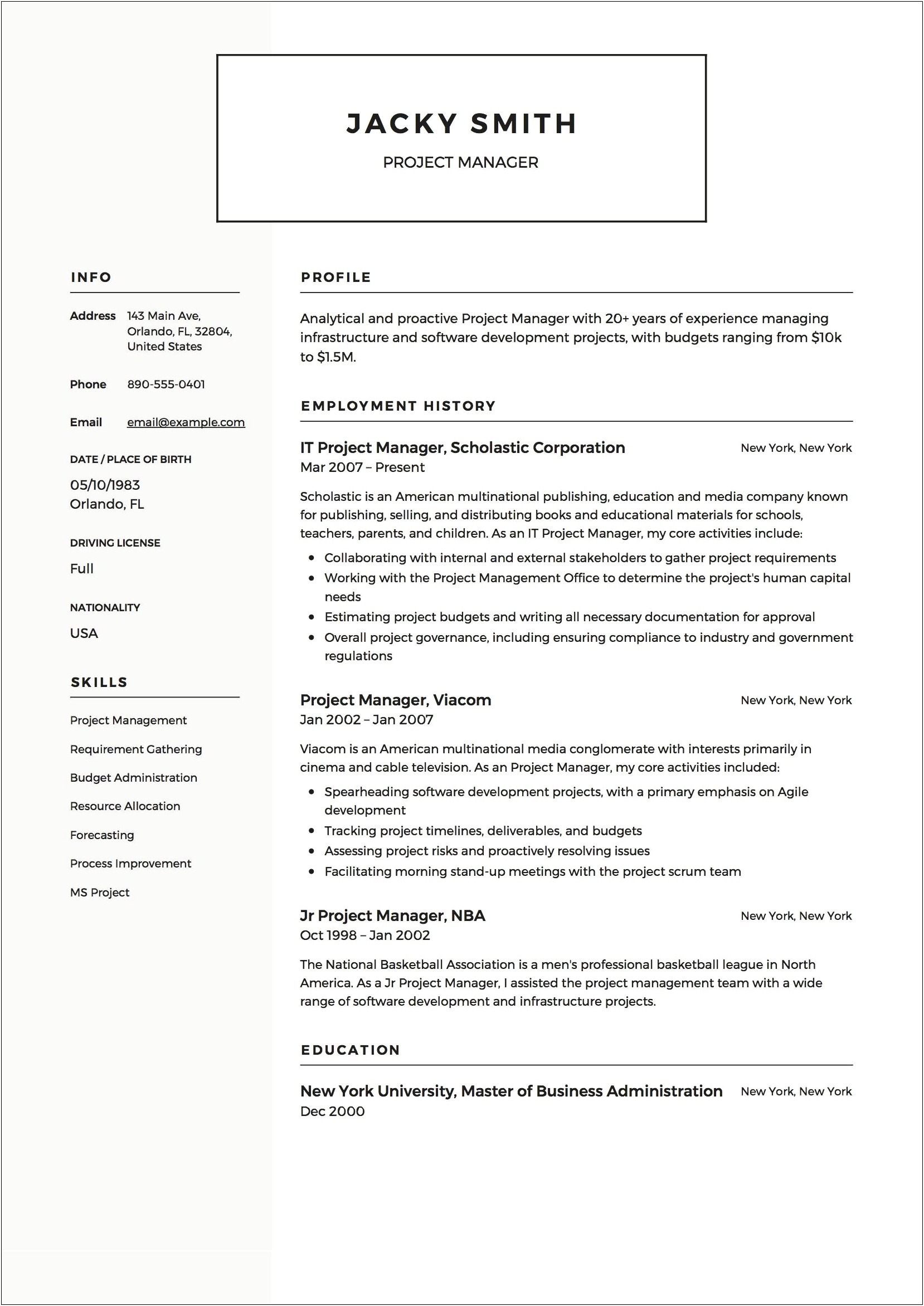 Manage Project With Restraining Budget Resume