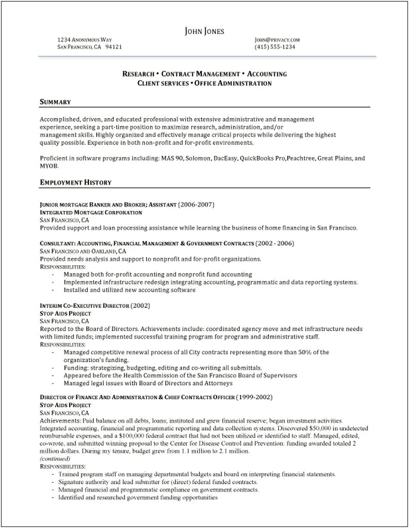 Management Skills Summary For A Resume