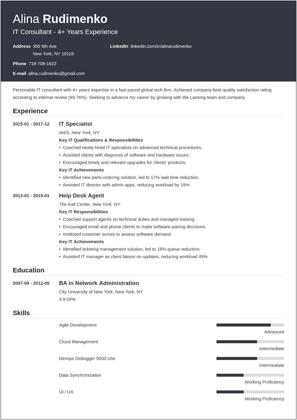 Managerial Study On Resumes Information Technology Experience