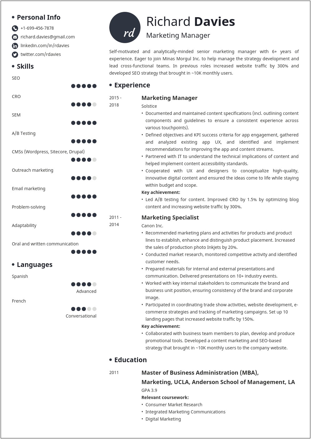 Marketing Terms Skills For A Resume