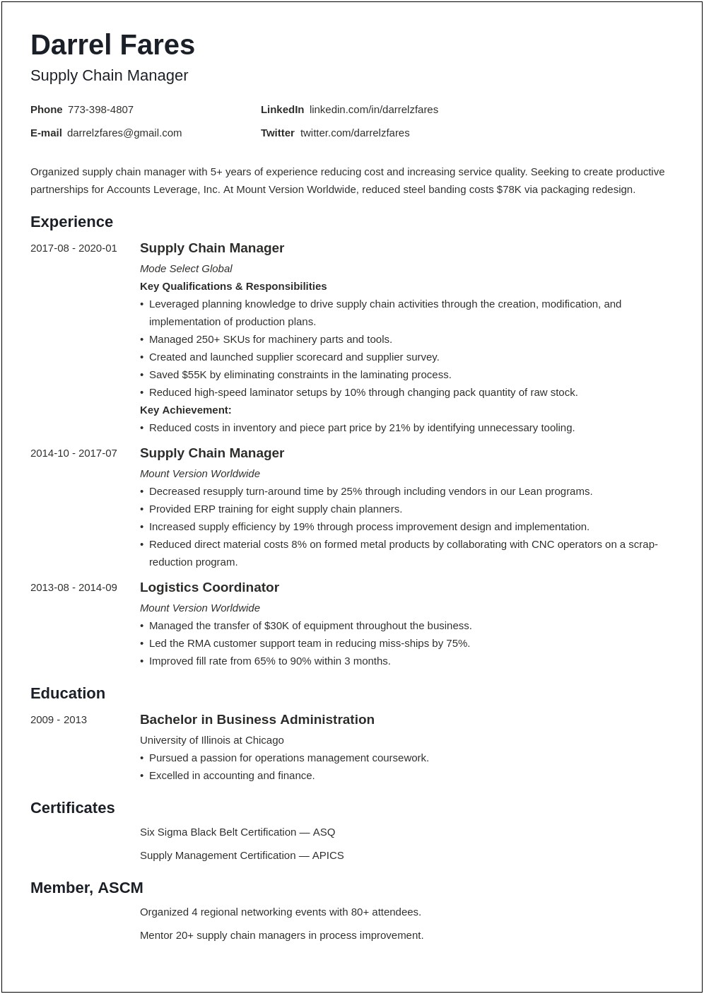 Material Planner Resume From Us 2 Years Experience