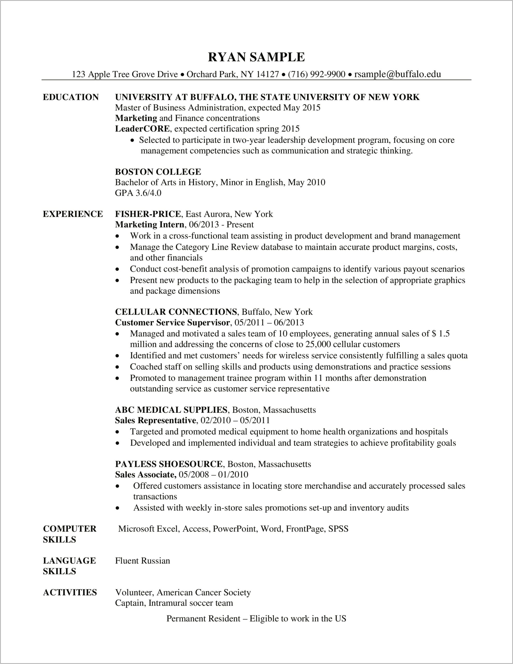 Mba Finance Experience Resume Format Free Download