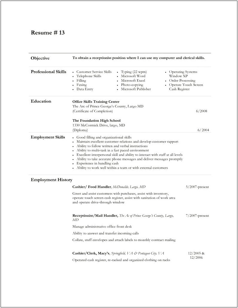 Mcdonalds Cashier Job Description For Resume