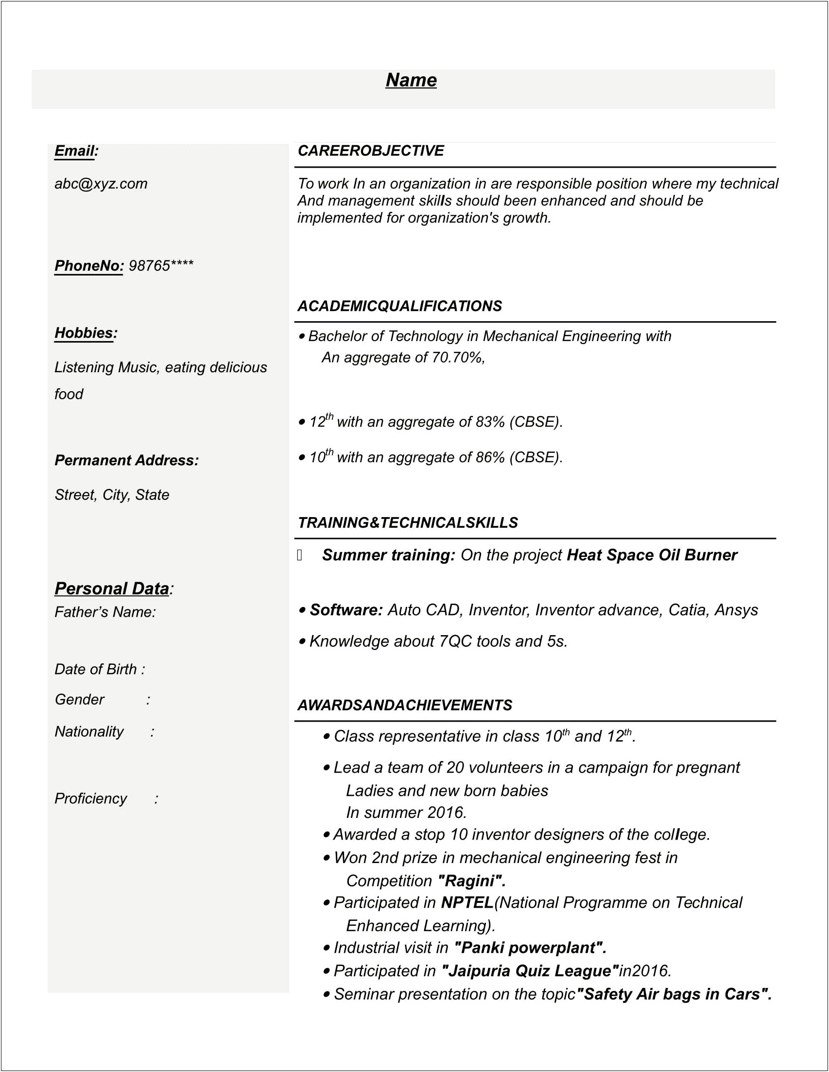 Mechanical Engineer Resume Sample Pdf Download