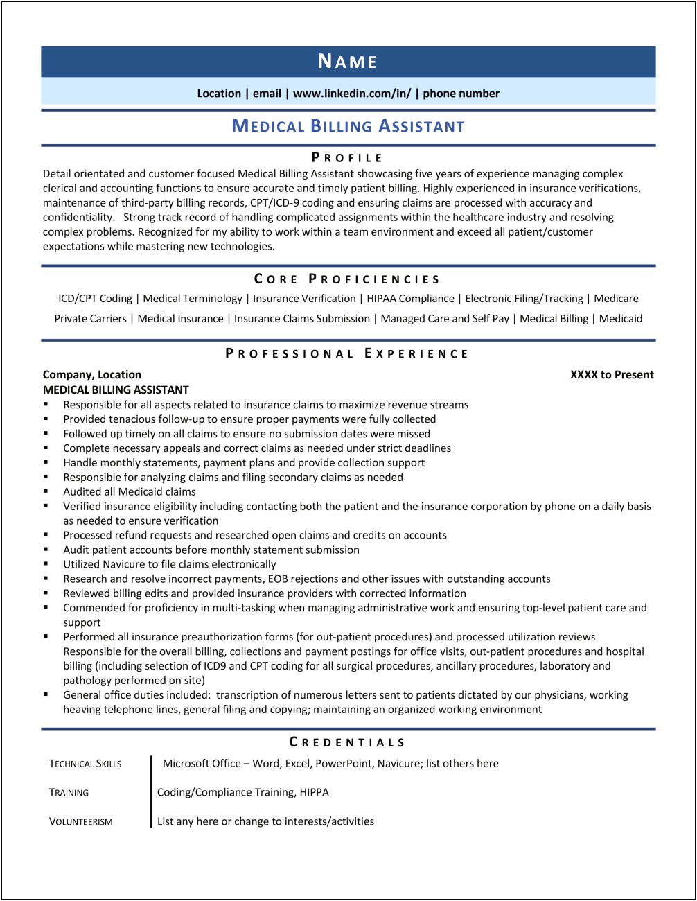 Medical Billing And Payroll Hchb Resume Sample