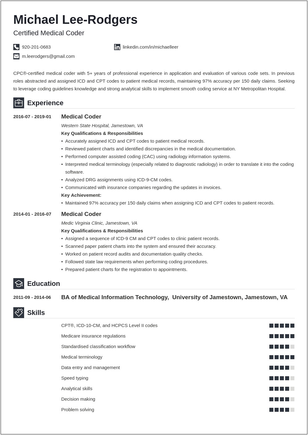 Medical Coder Resume And Cover Letter