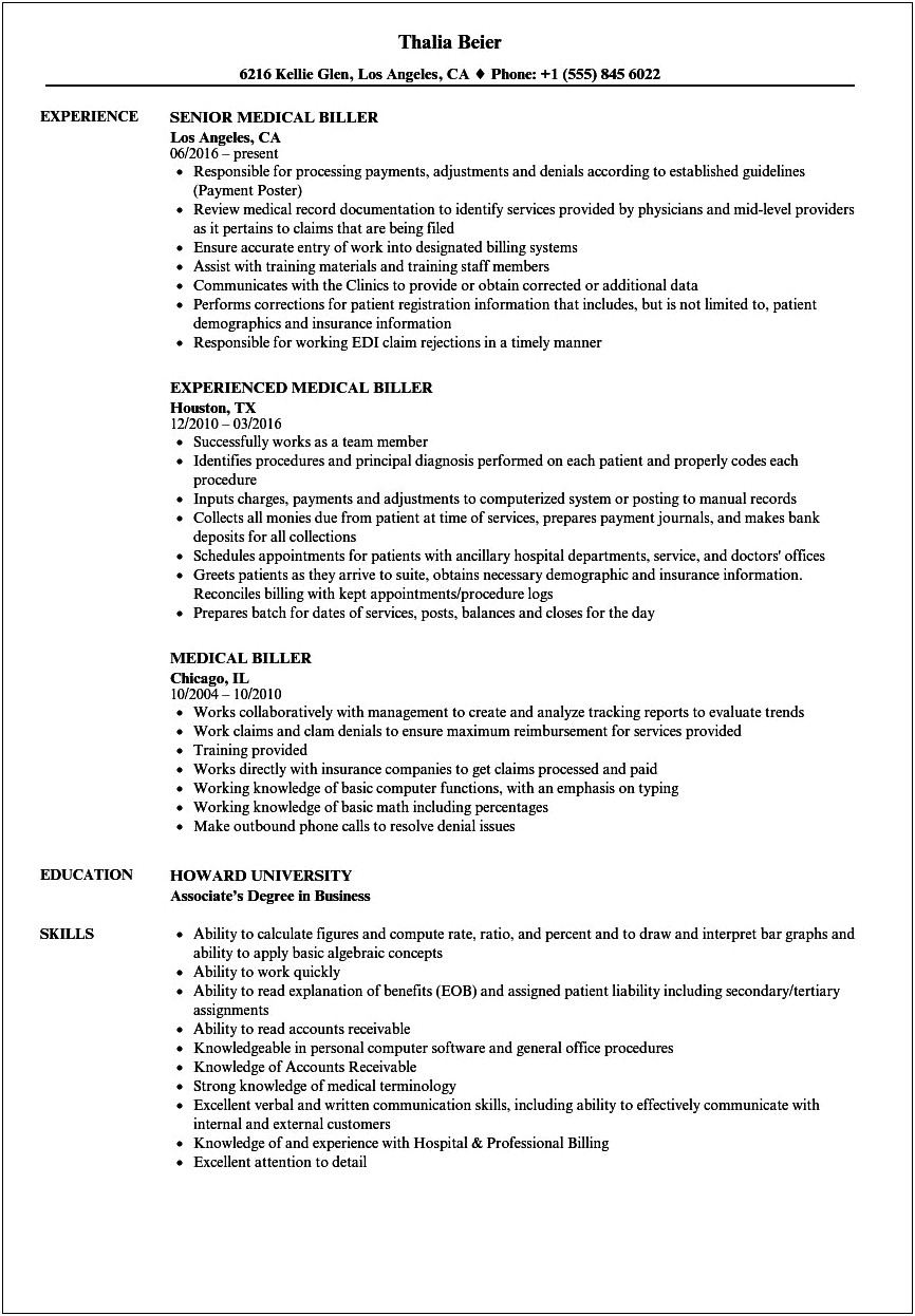 Medical Coding Resume Example For Freshers