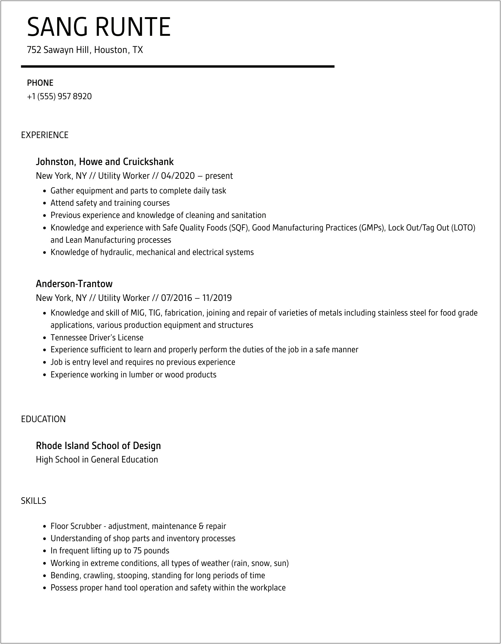 Melt Shop Utility Steel Worker Resume