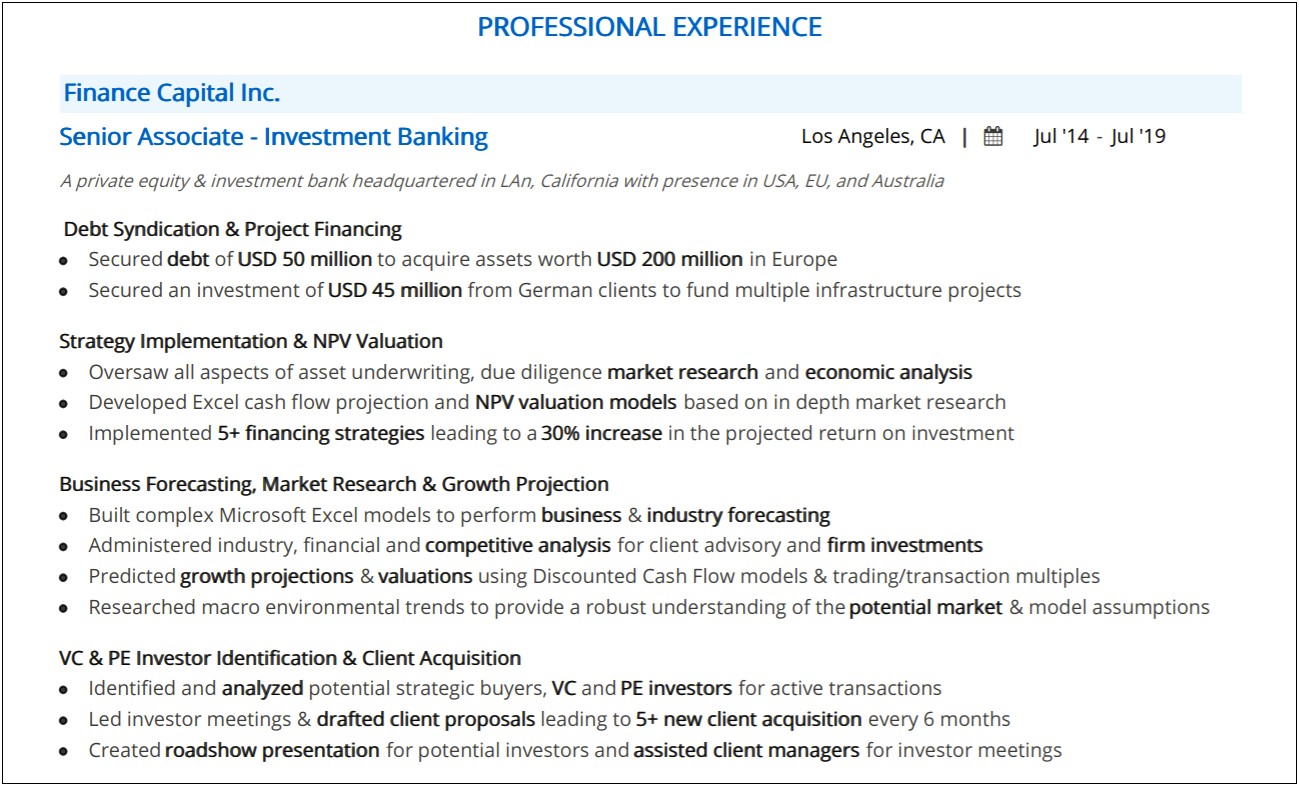 Mergers And Acquisitions Free Investment Banking Resume Template