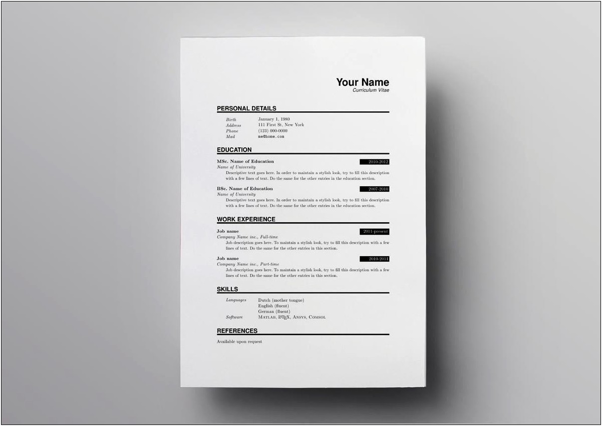Microsoft Word Resume Template Download Reddit