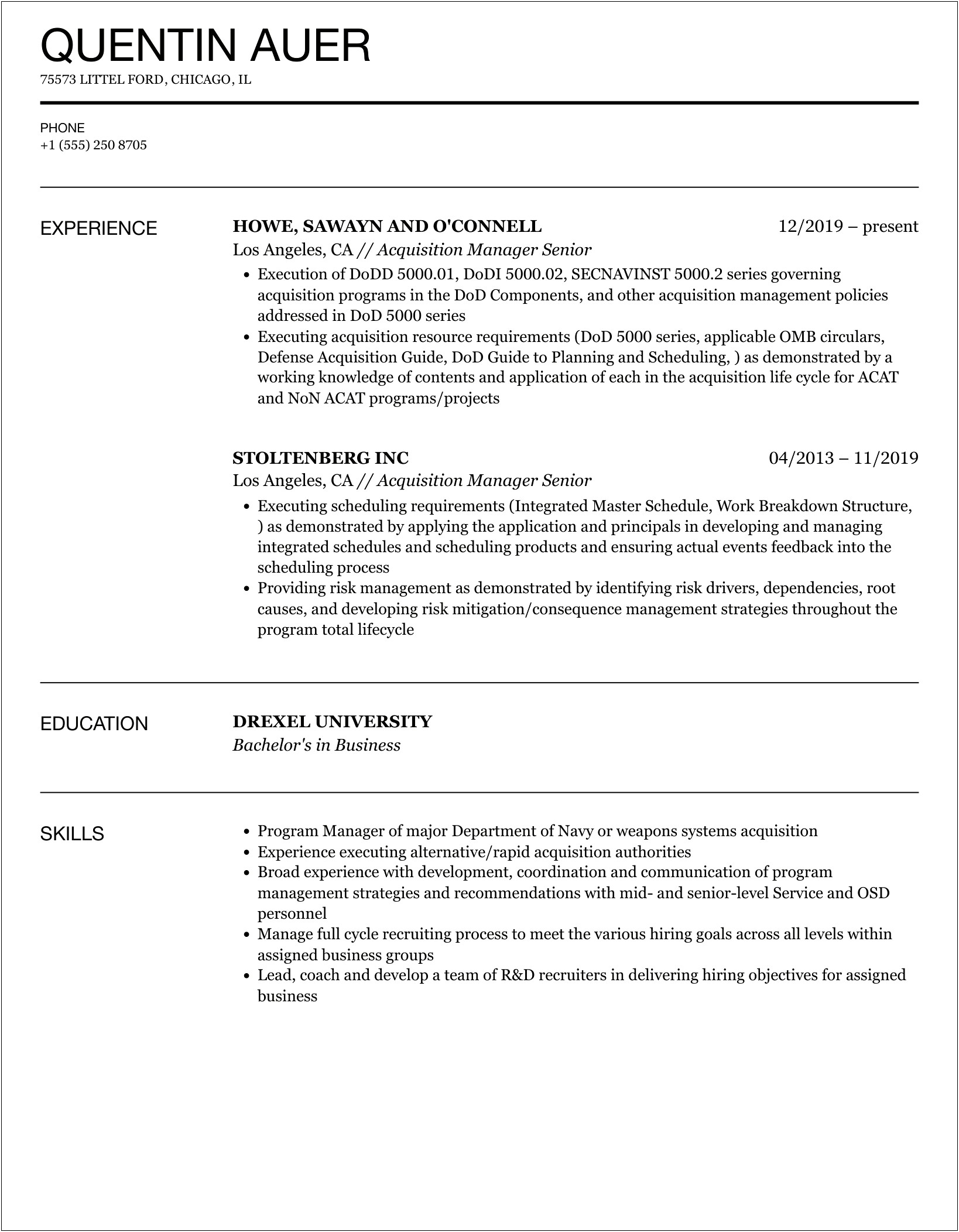 Mid To Senior Level Resume Samples