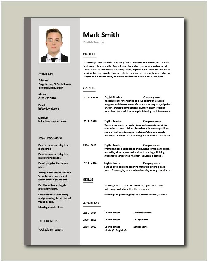 Model Of Resume In English Free