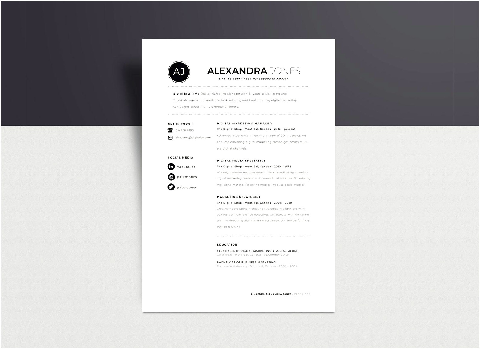 Modern Minimal Resume Template Free Psd