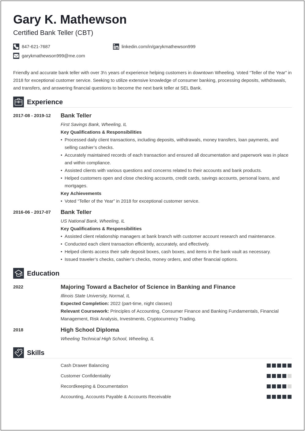 Money Gram Type Cashier Resume Sample