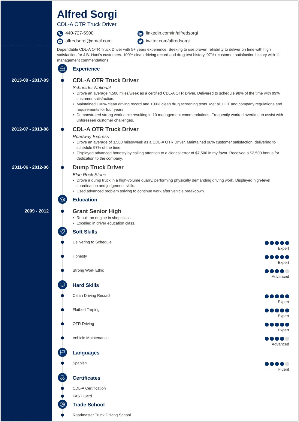 Ms Word Truck Driver Resume Templates Docx