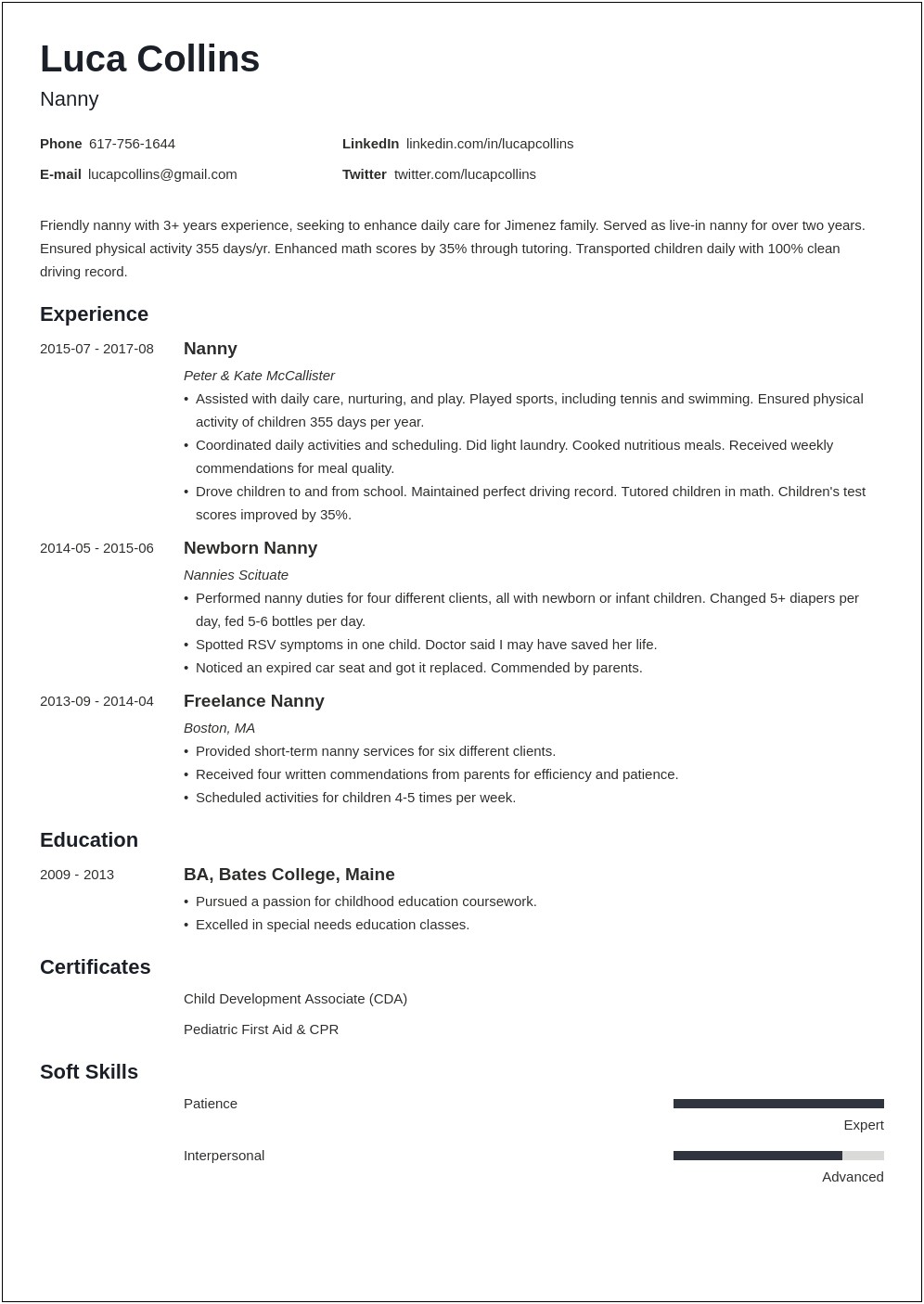 Nanny And Care Giver Resume Examples