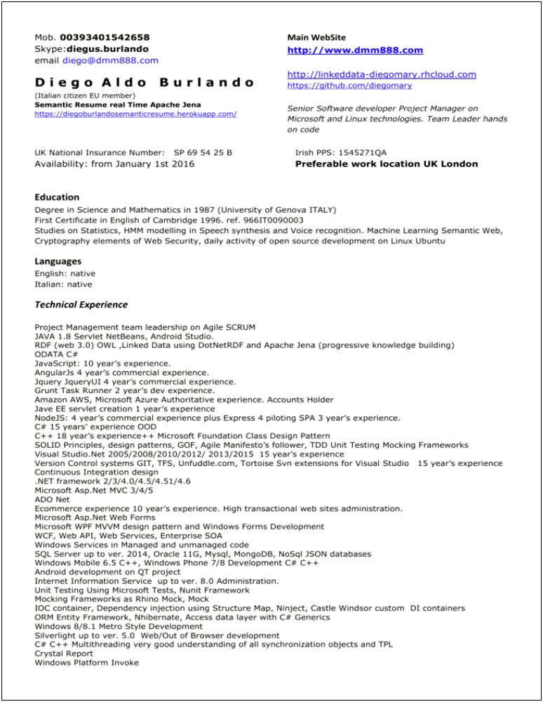 Net Developer Resume With Angularjs Experience