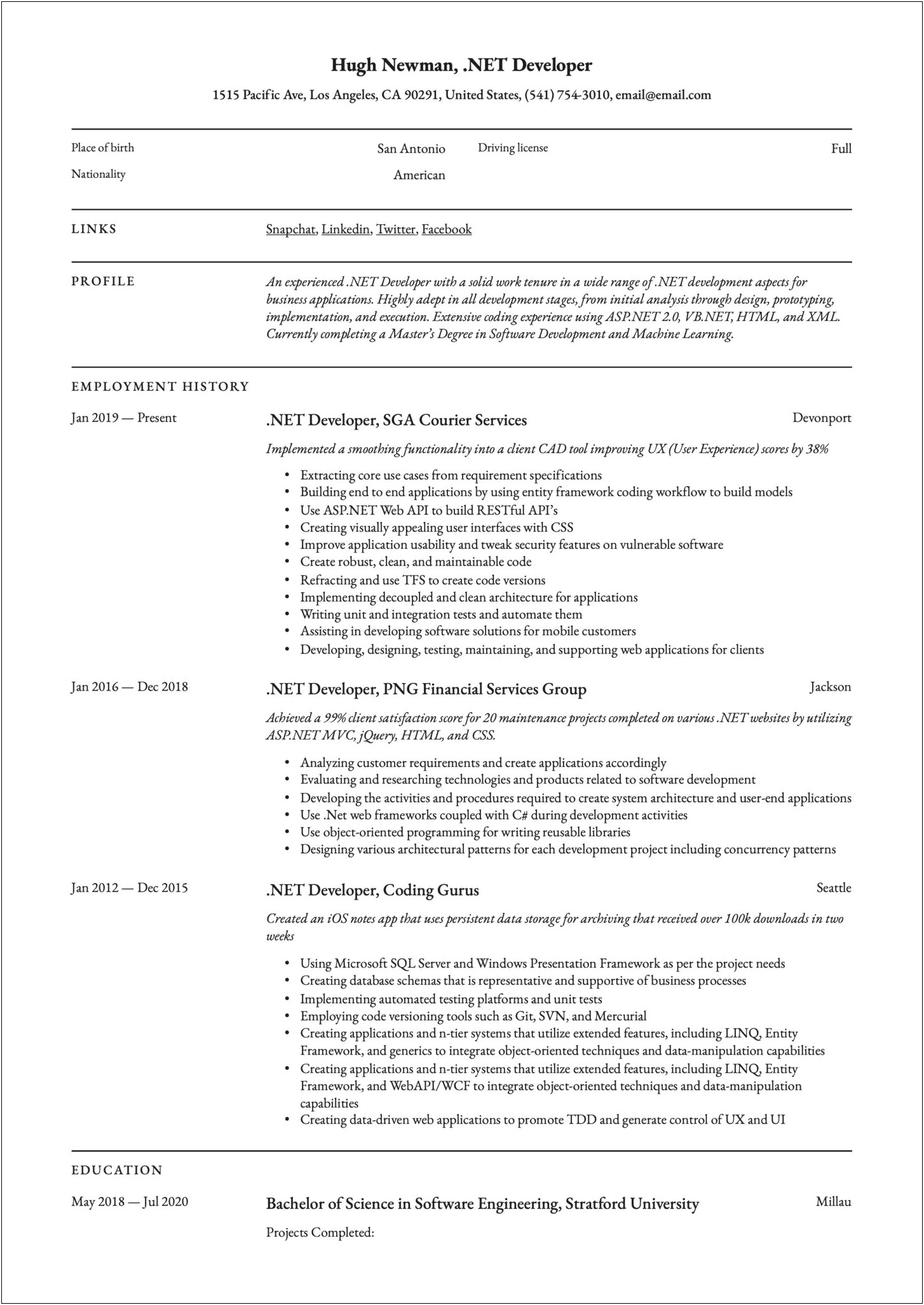 Net Developer Resume With Aws Experience