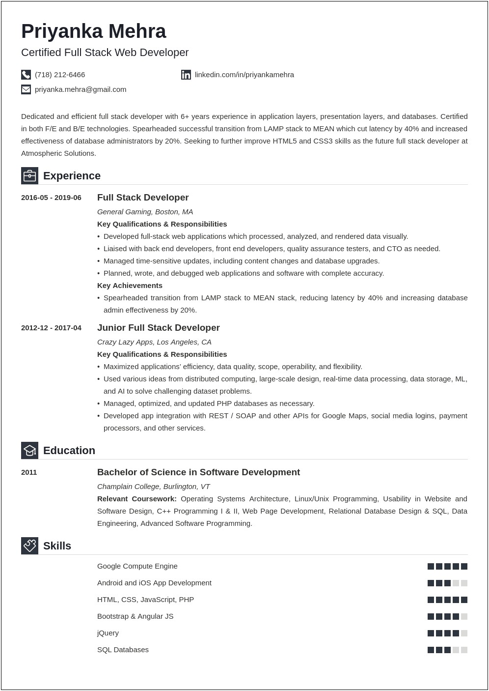 Net Developer Resume With Single Page Application Experience